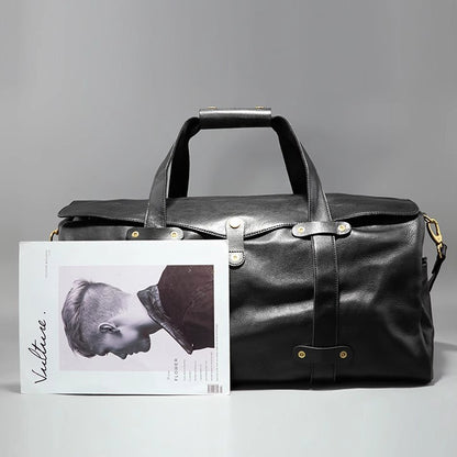 Men's Vegetable Tanned Leather Travel Bag, Genuine Leather Hand-Held Crossbody Luggage Bag,20.9in Length-i7bags