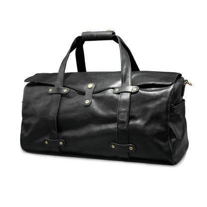 Men's Vegetable Tanned Leather Travel Bag, Genuine Leather Hand-Held Crossbody Luggage Bag,20.9in Length-i7bags Black-TRA