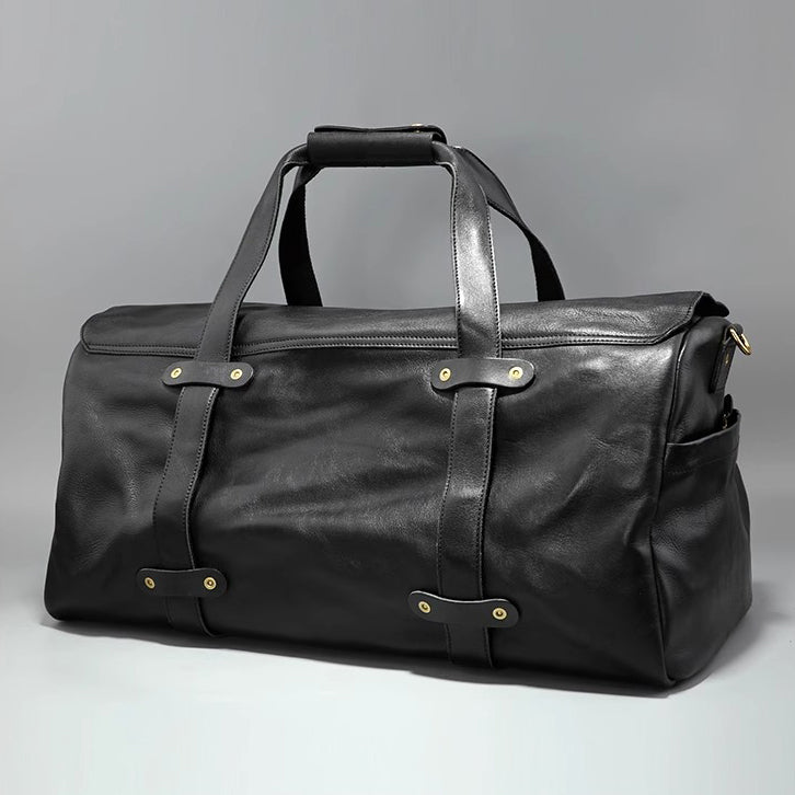 Men's Vegetable Tanned Leather Travel Bag, Genuine Leather Hand-Held Crossbody Luggage Bag,20.9in Length-i7bags