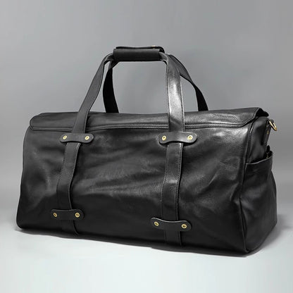 Men's Vegetable Tanned Leather Travel Bag, Genuine Leather Hand-Held Crossbody Luggage Bag,20.9in Length-i7bags