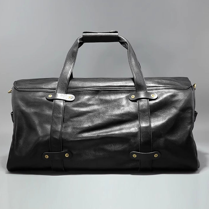 Men's Vegetable Tanned Leather Travel Bag, Genuine Leather Hand-Held Crossbody Luggage Bag,20.9in Length-i7bags