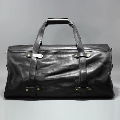 Men's Vegetable Tanned Leather Travel Bag, Genuine Leather Hand-Held Crossbody Luggage Bag,20.9in Length-i7bags