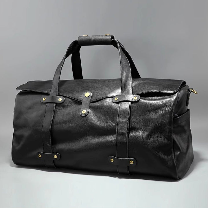 Men's Vegetable Tanned Leather Travel Bag, Genuine Leather Hand-Held Crossbody Luggage Bag,20.9in Length-i7bags