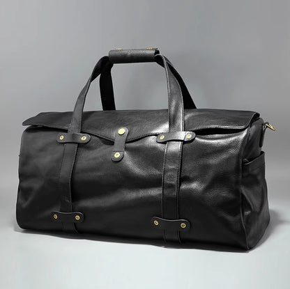 Men's Vegetable Tanned Leather Travel Bag, Genuine Leather Hand-Held Crossbody Luggage Bag,20.9in Length-i7bags