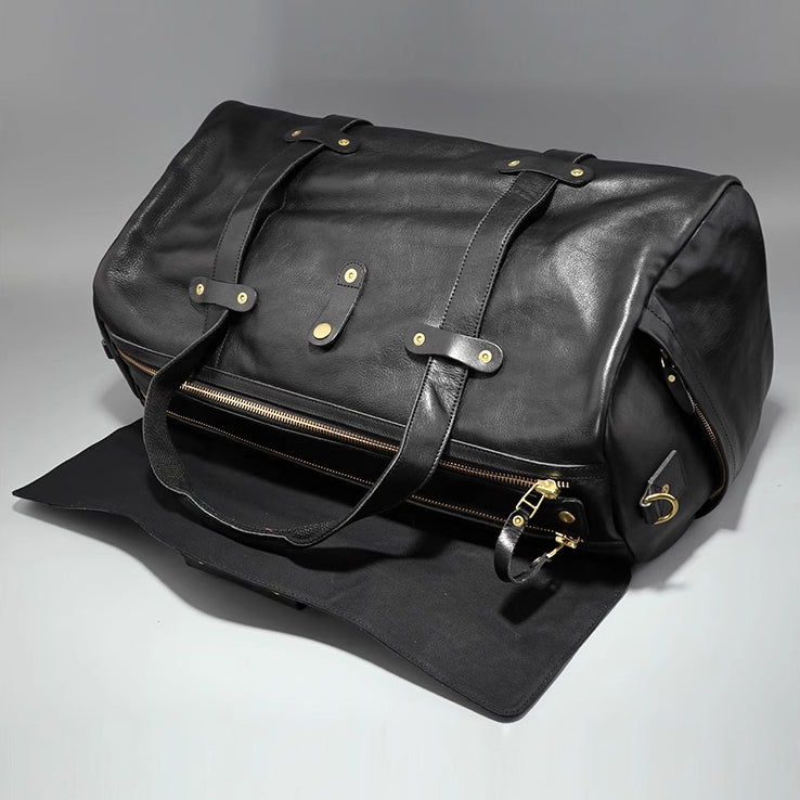 Men's Vegetable Tanned Leather Travel Bag, Genuine Leather Hand-Held Crossbody Luggage Bag,20.9in Length-i7bags