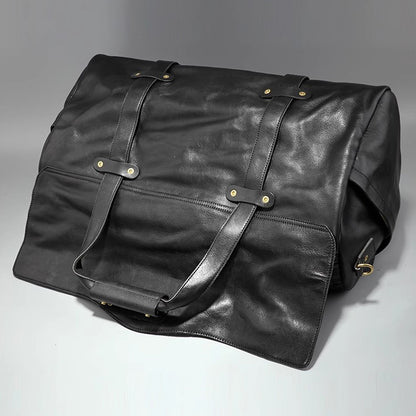 Men's Vegetable Tanned Leather Travel Bag, Genuine Leather Hand-Held Crossbody Luggage Bag,20.9in Length-i7bags