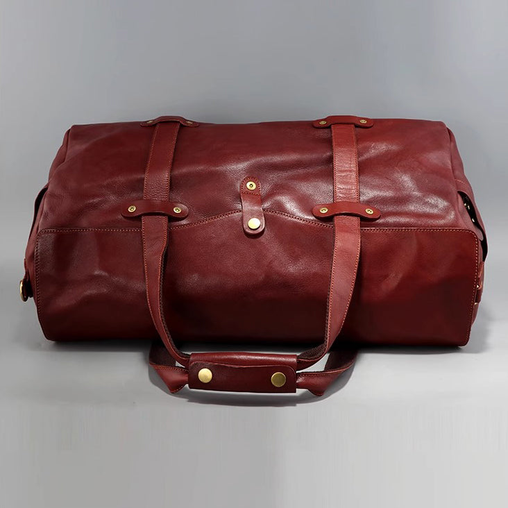 Men's Vegetable Tanned Leather Travel Bag, Genuine Leather Hand-Held Crossbody Luggage Bag,20.9in Length-i7bags