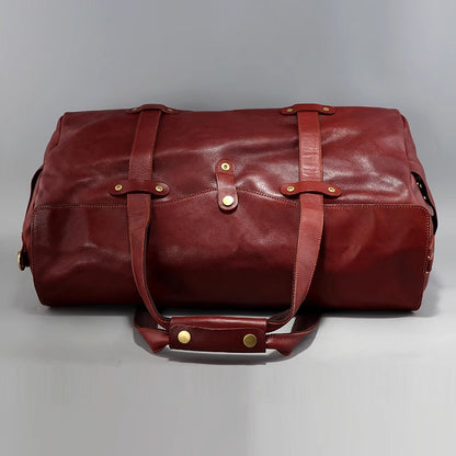 Men's Vegetable Tanned Leather Travel Bag, Genuine Leather Hand-Held Crossbody Luggage Bag,20.9in Length-i7bags