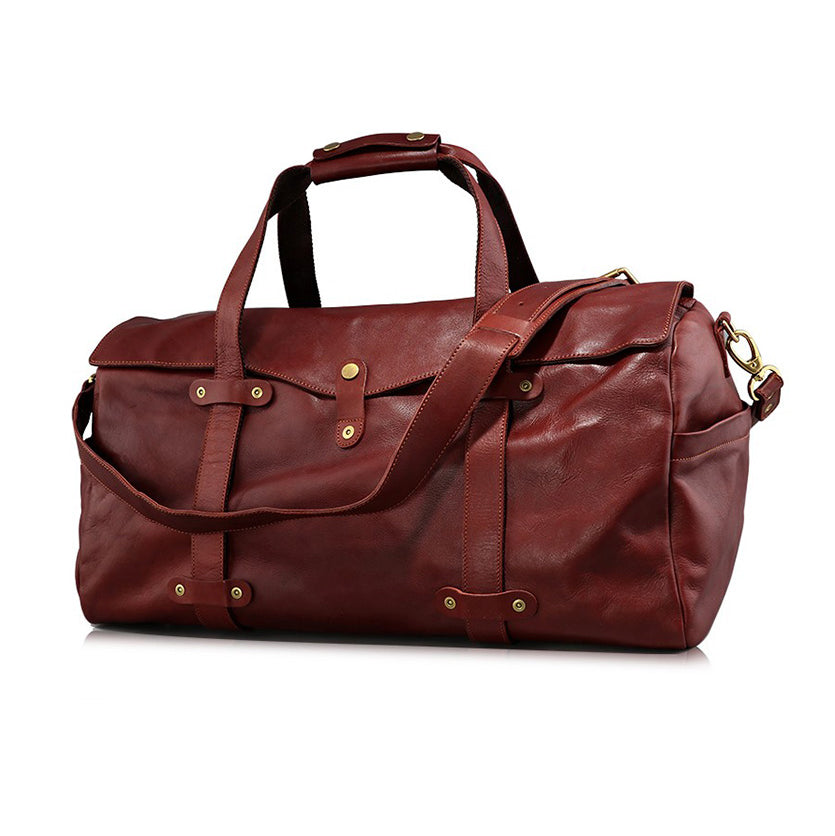 Men's Vegetable Tanned Leather Travel Bag, Genuine Leather Hand-Held Crossbody Luggage Bag,20.9in Length-i7bags Red Brown-TRA