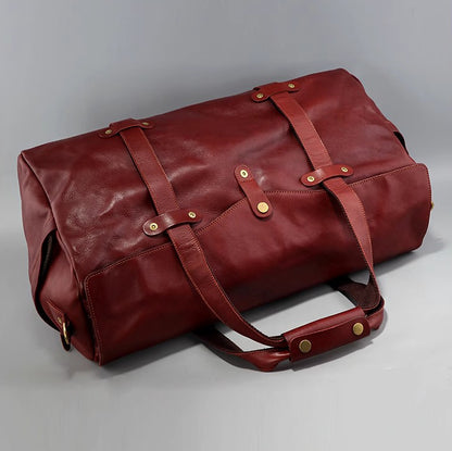 Men's Vegetable Tanned Leather Travel Bag, Genuine Leather Hand-Held Crossbody Luggage Bag,20.9in Length-i7bags