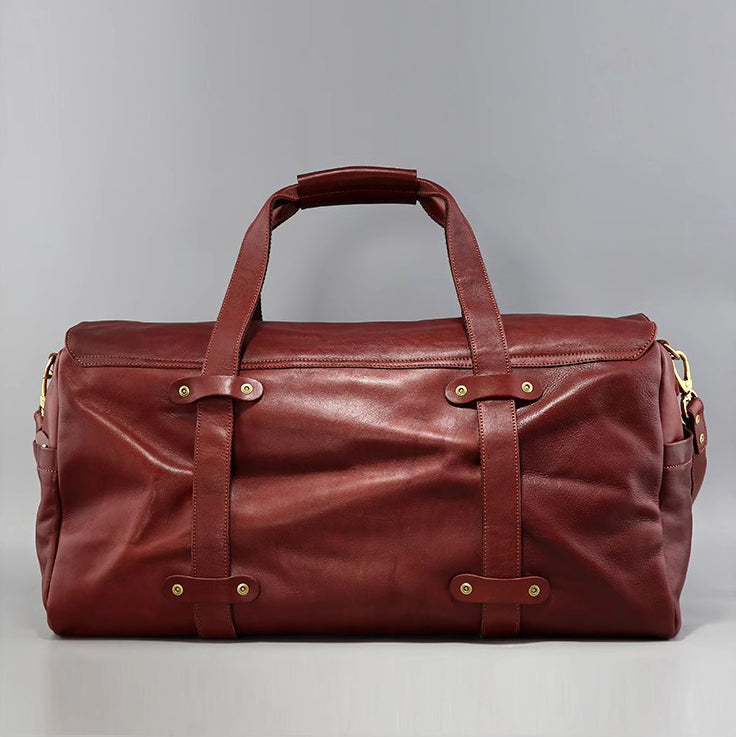 Men's Vegetable Tanned Leather Travel Bag, Genuine Leather Hand-Held Crossbody Luggage Bag,20.9in Length-i7bags