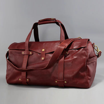 Men's Vegetable Tanned Leather Travel Bag, Genuine Leather Hand-Held Crossbody Luggage Bag,20.9in Length-i7bags