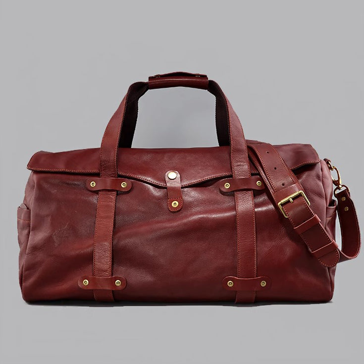 Men's Vegetable Tanned Leather Travel Bag, Genuine Leather Hand-Held Crossbody Luggage Bag,20.9in Length-i7bags