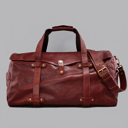 Men's Vegetable Tanned Leather Travel Bag, Genuine Leather Hand-Held Crossbody Luggage Bag,20.9in Length-i7bags