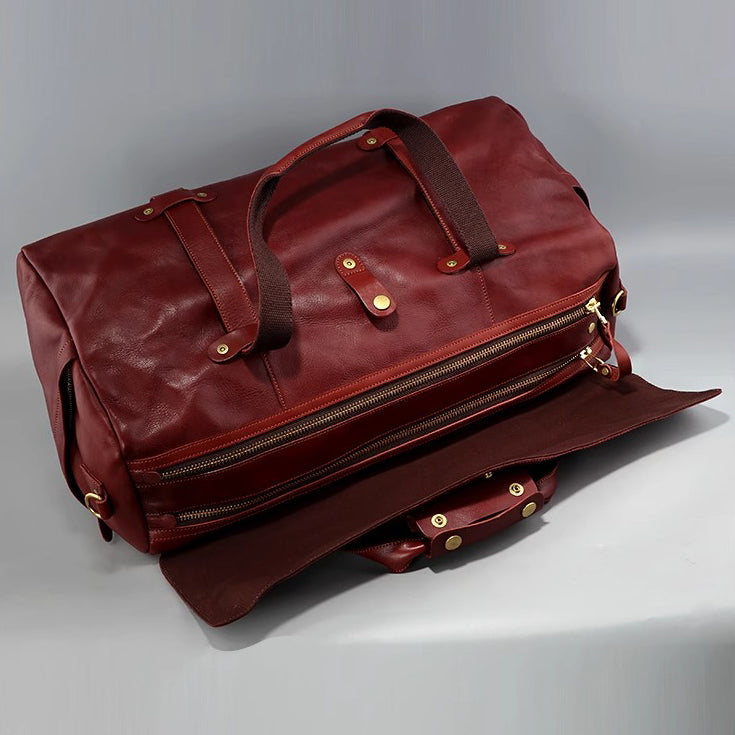 Men's Vegetable Tanned Leather Travel Bag, Genuine Leather Hand-Held Crossbody Luggage Bag,20.9in Length-i7bags