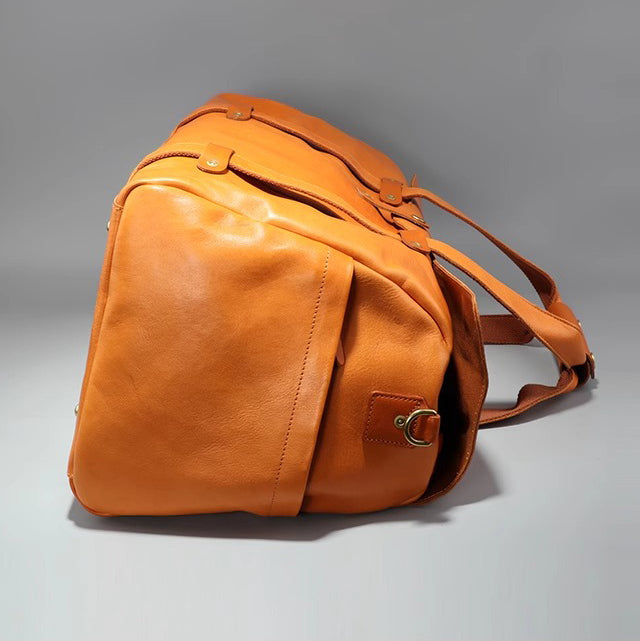 Men's Vegetable Tanned Leather Travel Bag, Genuine Leather Hand-Held Crossbody Luggage Bag,20.9in Length-i7bags