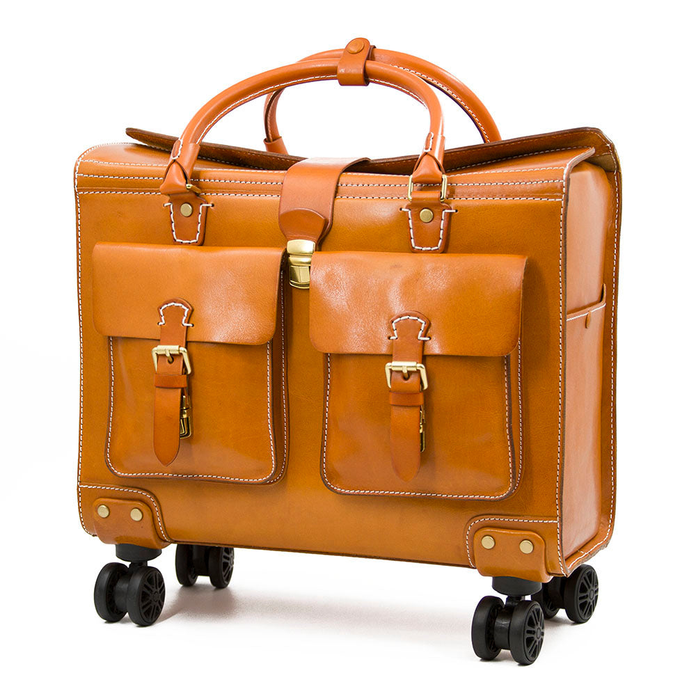 Valise à roulettes en cuir pleine fleur italien tanné végétal, valise vintage pour hommes et femmes, longueur 18,5 pouces