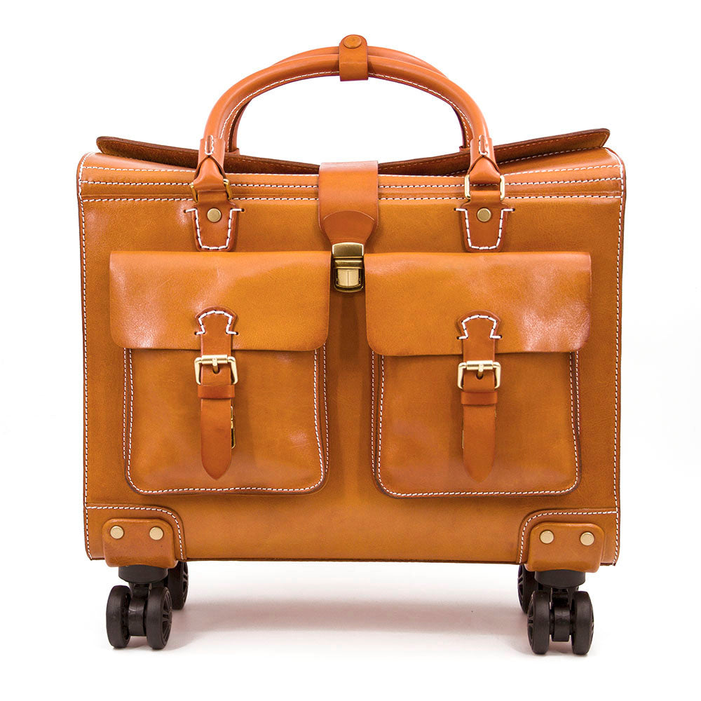 Valise à roulettes en cuir pleine fleur italien tanné végétal, valise vintage pour hommes et femmes, longueur 18,5 pouces