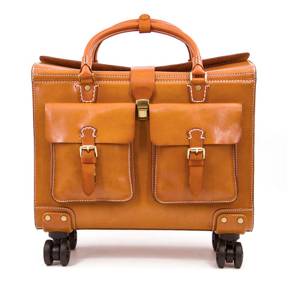Valise à roulettes en cuir pleine fleur italien tanné végétal, valise vintage pour hommes et femmes, longueur 18,5 pouces