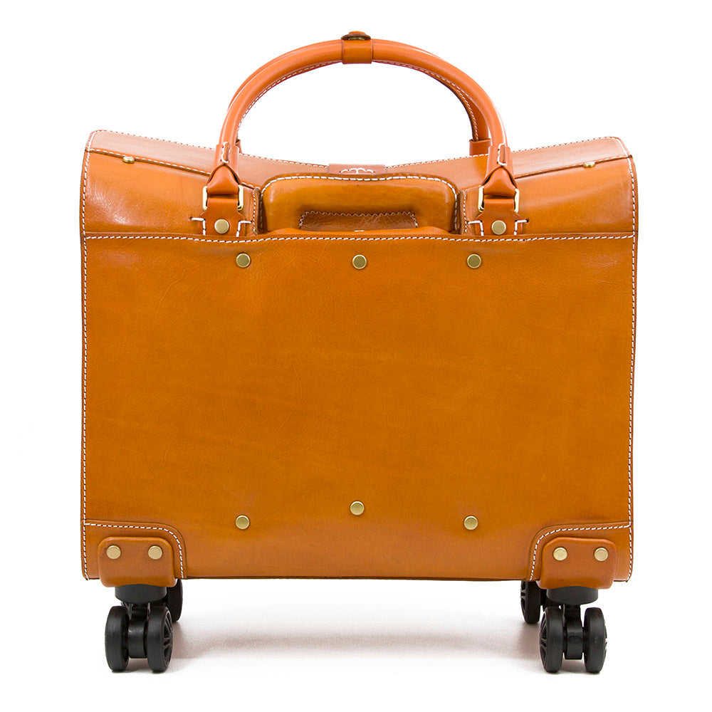 Valise à roulettes en cuir pleine fleur italien tanné végétal, valise vintage pour hommes et femmes, longueur 18,5 pouces