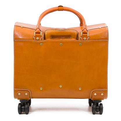 Valise à roulettes en cuir pleine fleur italien tanné végétal, valise vintage pour hommes et femmes, longueur 18,5 pouces