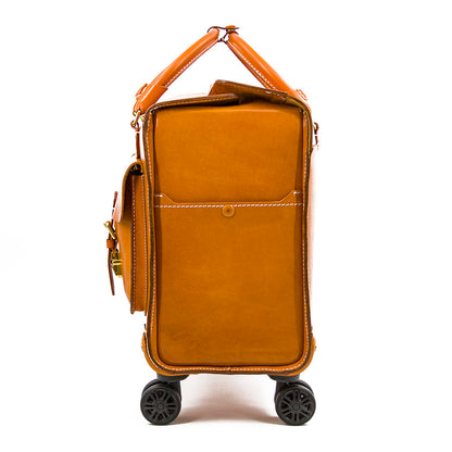 Valise à roulettes en cuir pleine fleur italien tanné végétal, valise vintage pour hommes et femmes, longueur 18,5 pouces