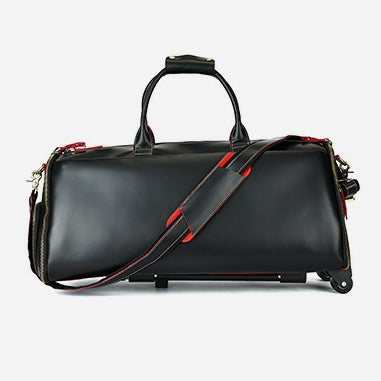 Top-Grain Leather Rolling Suitcase for Business Travel, Luggage with Suit and Shoe Sections, Length 23.2 In