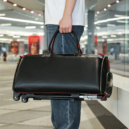 Top-Grain Leather Rolling Suitcase for Business Travel, Luggage with Suit and Shoe Sections, Length 23.2 In