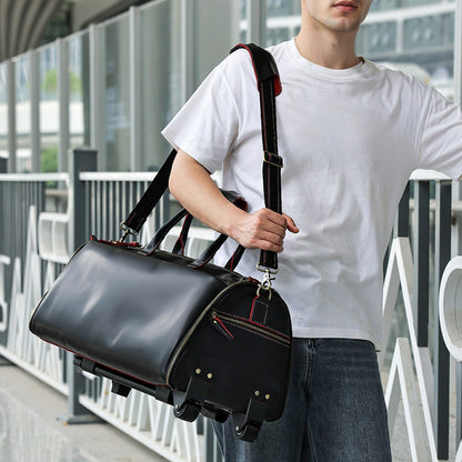 Top-Grain Leather Rolling Suitcase for Business Travel, Luggage with Suit and Shoe Sections, Length 23.2 In