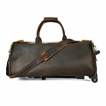 Top-Grain Leather Rolling Suitcase for Business Travel, Luggage with Suit and Shoe Sections, Length 23.2 In