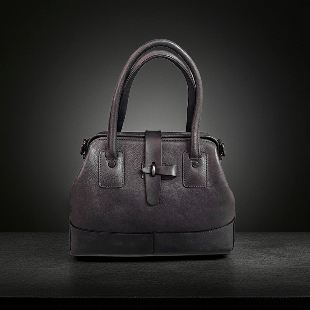 Doctor Bag,Leather Crossbody Bag For Women,Designer Leather Bag,11.8in in dark brown leather on a sleek surface.