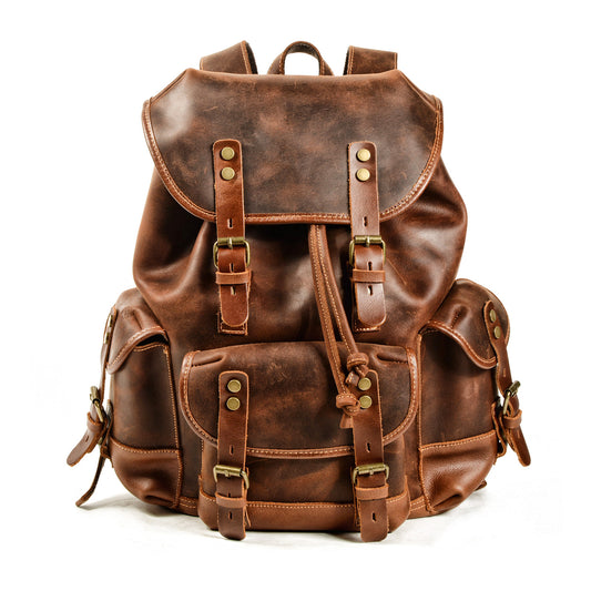 Men's Vintage Leather Backpack For 17 Inch Laptop, Large Mens Leather Backpack, Travel and Outdoor bag -i7bags