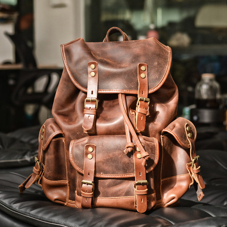 70s leather backpack men Handmade Vintage Coffee Mens Cool Leather Travel Bag for To prevent overweight or excessive loading Kobuk Leather Backpack - Midnight