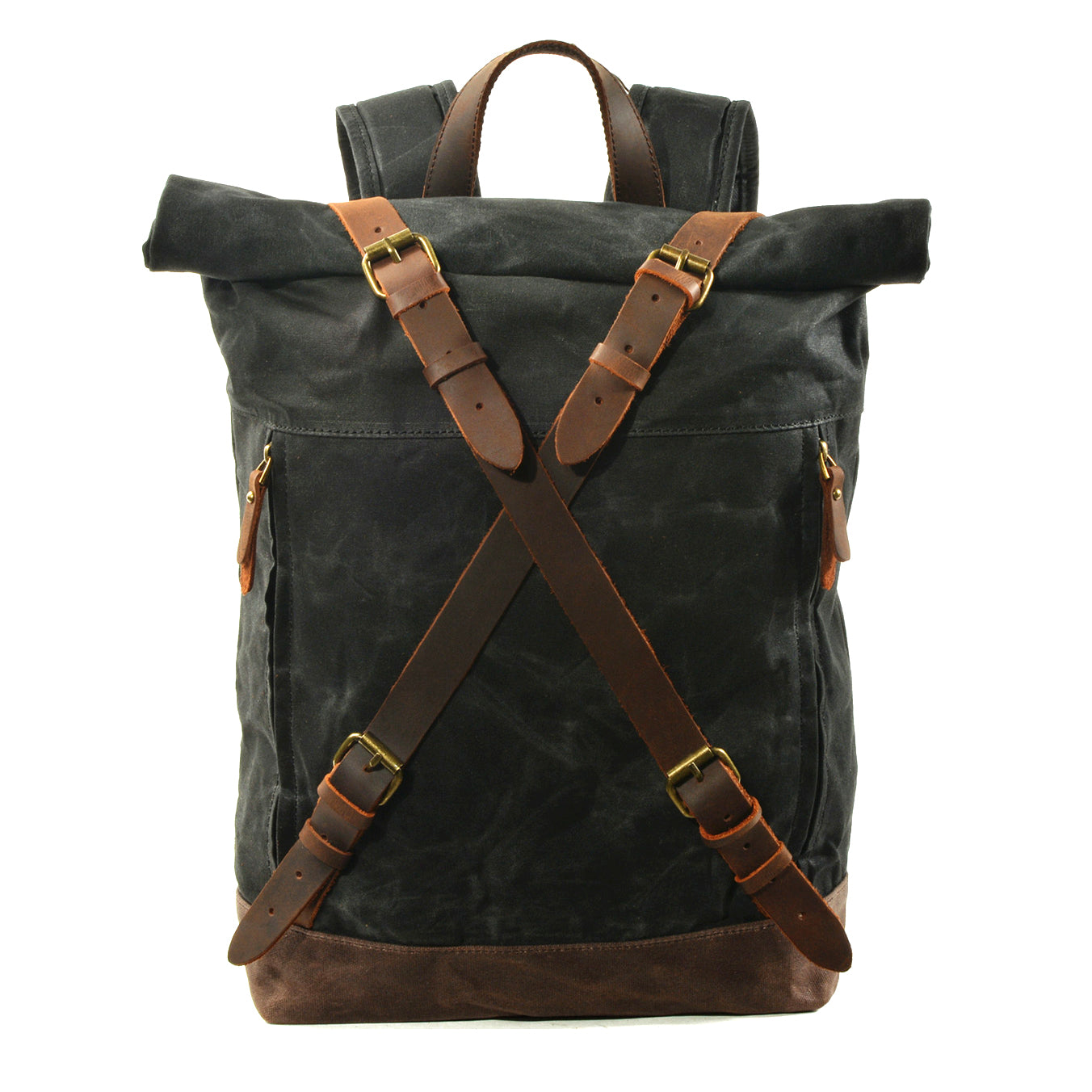 Mens Waxed Canvas Backpack,Rucksack For Men,Large Canvas Hiking Backpack-i7bags Black