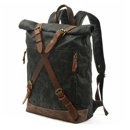 Mens Waxed Canvas Backpack,Rucksack For Men,Large Canvas Hiking Backpack-i7bags