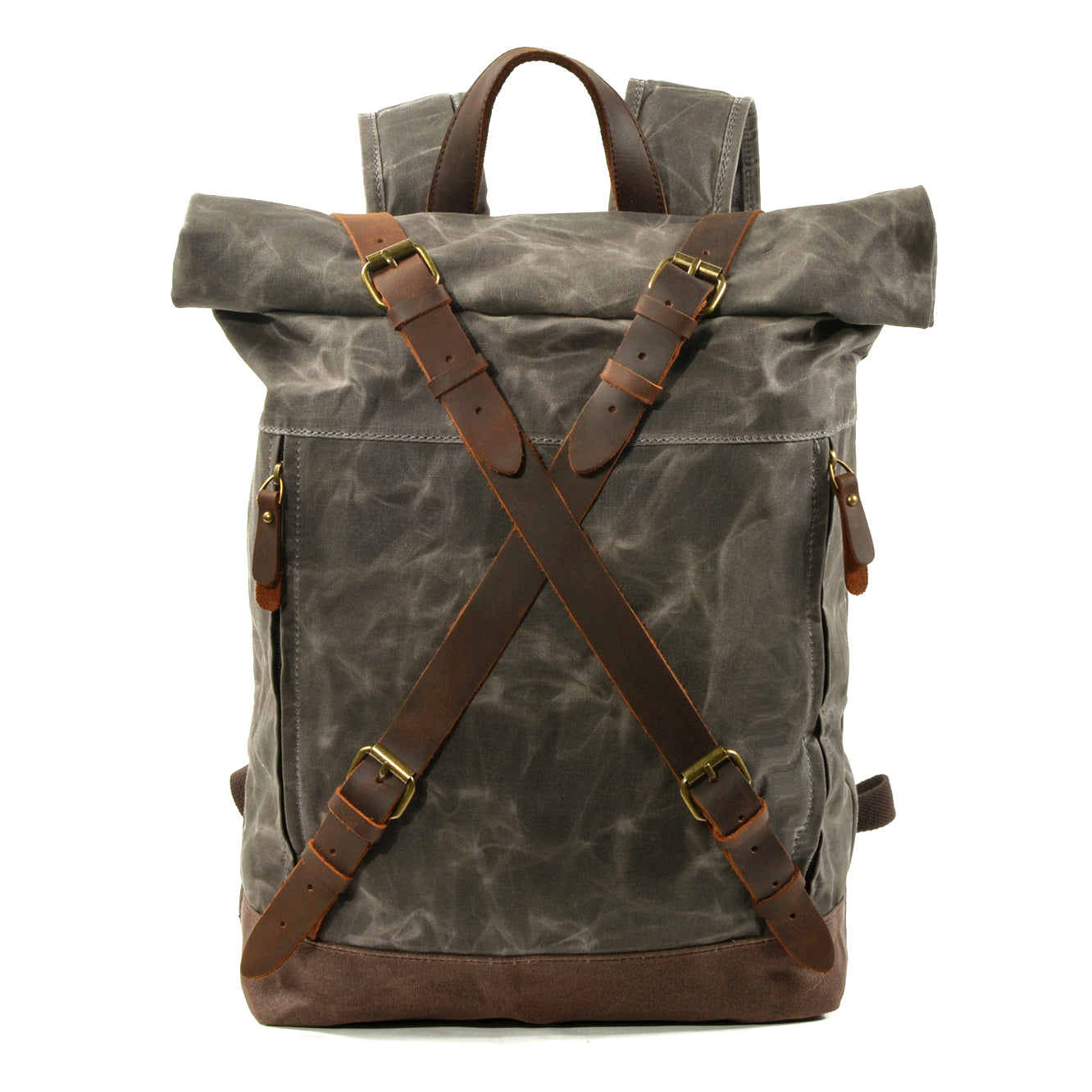 Mens Waxed Canvas Backpack,Rucksack For Men,Large Canvas Hiking Backpack-i7bags Gray Green