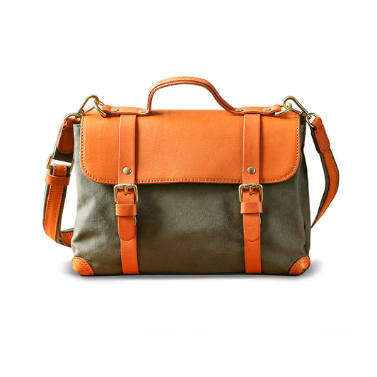 Messenger Bag Canvas Vegetable Tanned Leather Crossbody Bag-Green-i7bags-1
