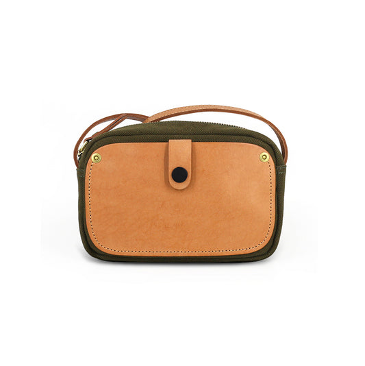 Mini Phone Bag,Canvas Vegetable-Tanned Leather Crossbody Bag-i7bags