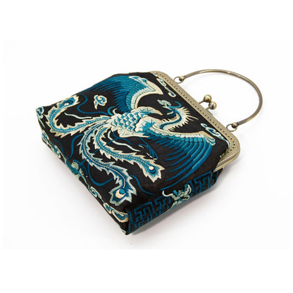 Embroidered Phoenix Evening Bag-Dark Blue-3