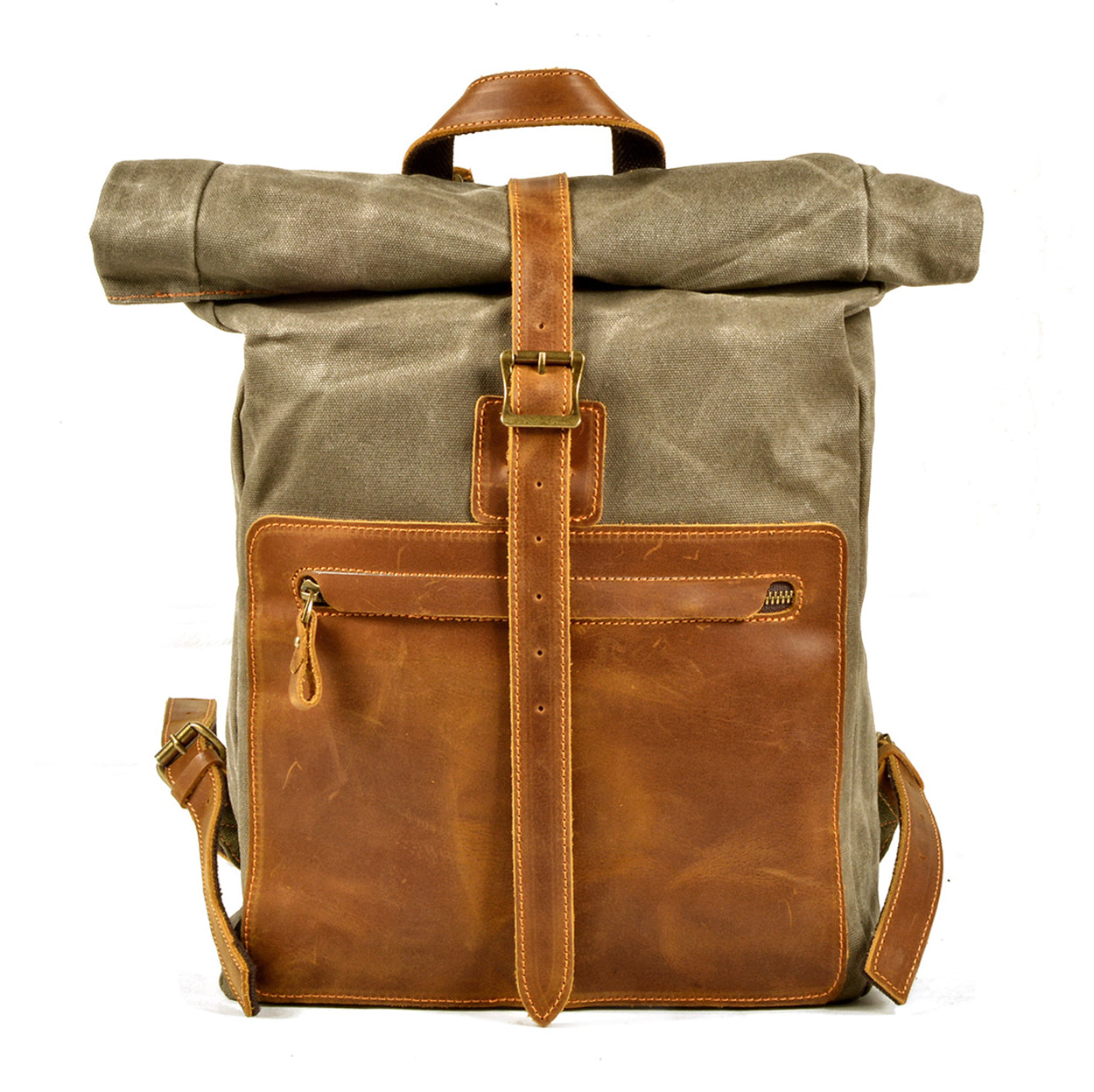 Waxed Canvas Backpack,Leather Canvas Bag,Large Hiking Rucksack For Men-i7bags