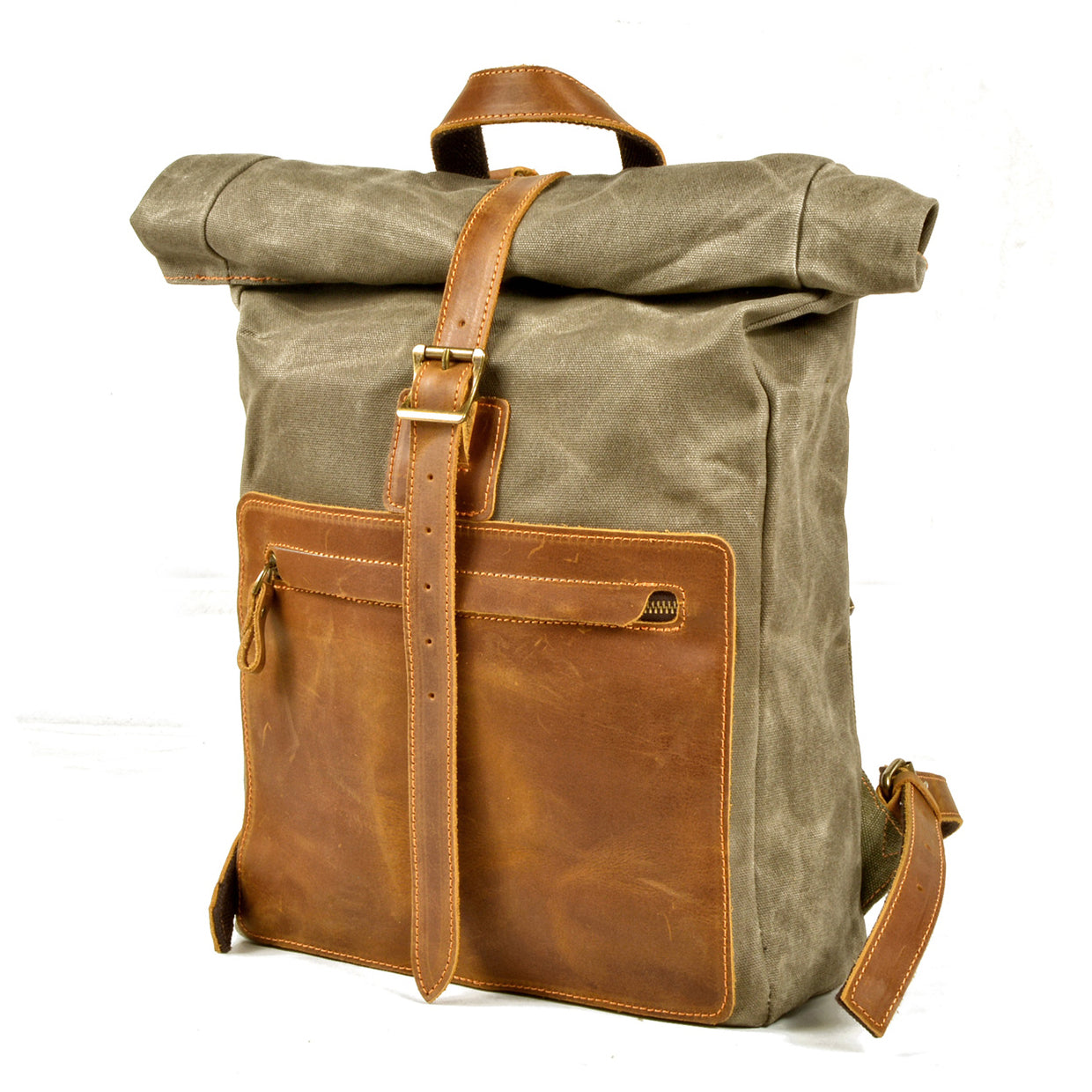 Waxed Canvas Backpack,Leather Canvas Bag,Large Hiking Rucksack For Men-i7bags