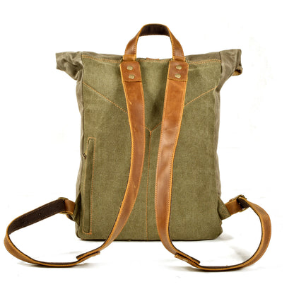 Waxed Canvas Backpack,Leather Canvas Bag,Large Hiking Rucksack For Men-i7bags