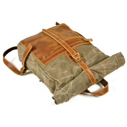 Waxed Canvas Backpack,Leather Canvas Bag,Large Hiking Rucksack For Men-i7bags