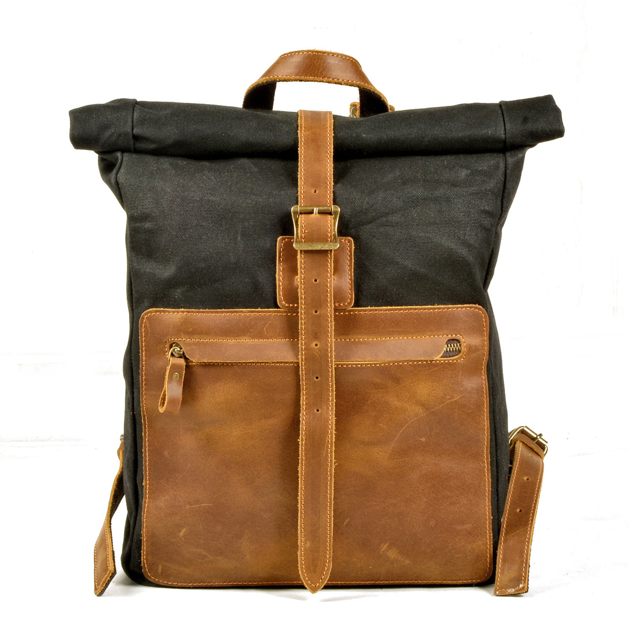 Waxed Canvas Backpack,Leather Canvas Bag,Large Hiking Rucksack For Men-i7bags