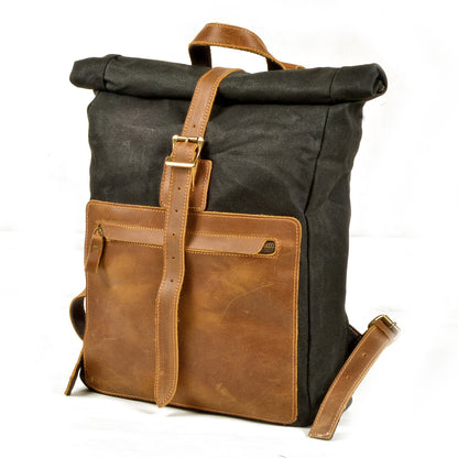 Waxed Canvas Backpack,Leather Canvas Bag,Large Hiking Rucksack For Men-i7bags