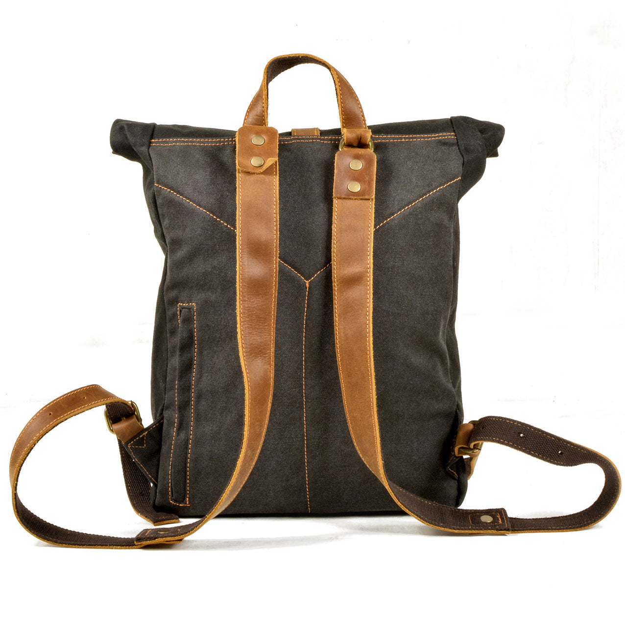 Waxed Canvas Backpack,Leather Canvas Bag,Large Hiking Rucksack For Men-i7bags