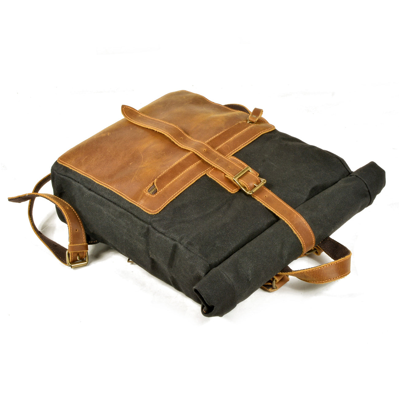 Waxed Canvas Backpack,Leather Canvas Bag,Large Hiking Rucksack For Men-i7bags