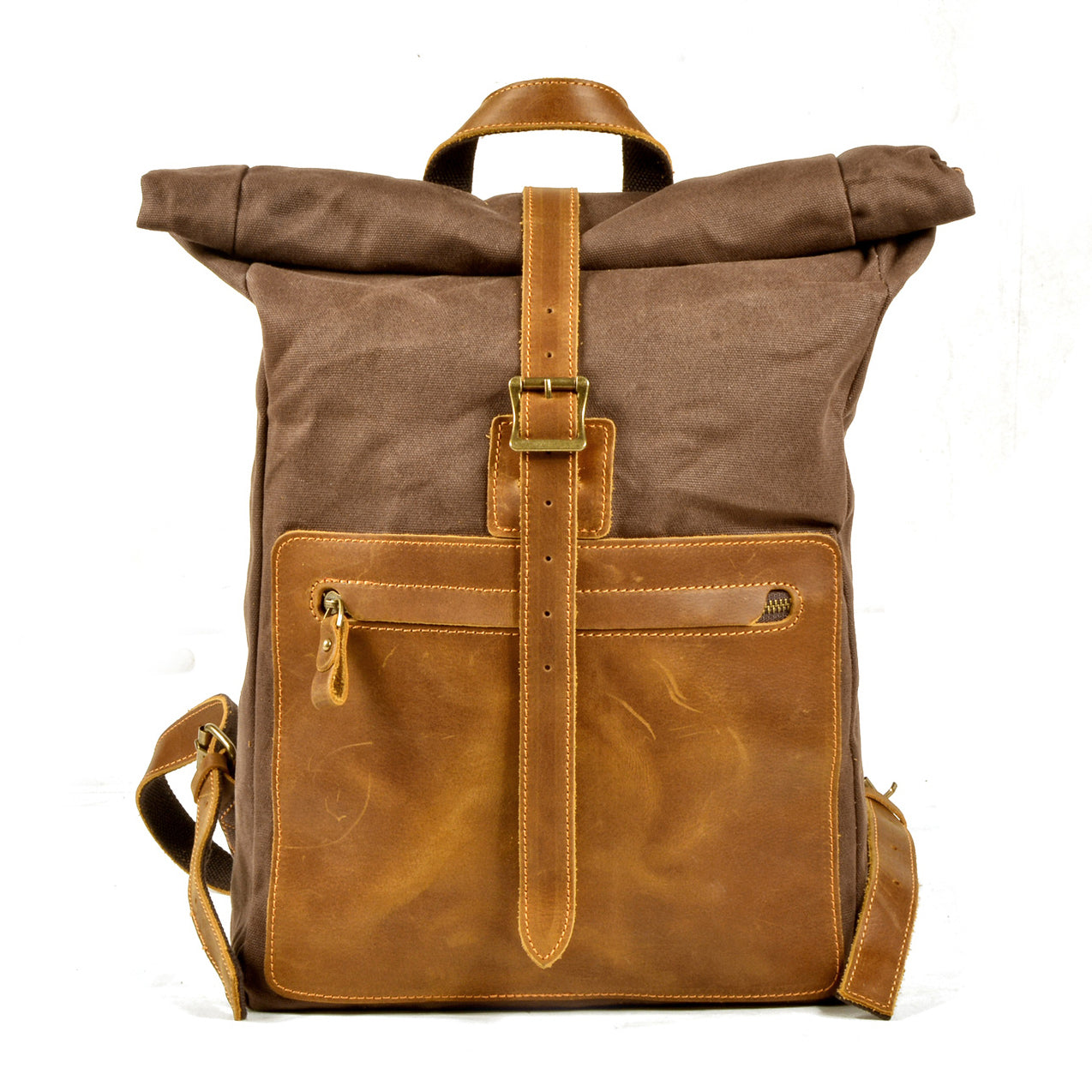 Waxed Canvas Backpack,Leather Canvas Bag,Large Hiking Rucksack For Men-i7bags