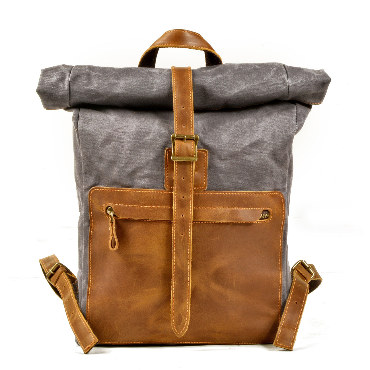 Waxed Canvas Backpack,Leather Canvas Bag,Large Hiking Rucksack For Men-i7bags