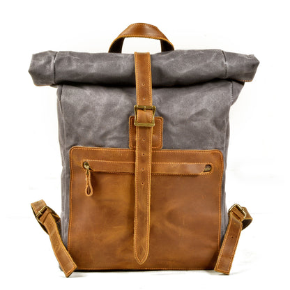 Waxed Canvas Backpack,Leather Canvas Bag,Large Hiking Rucksack For Men-i7bags